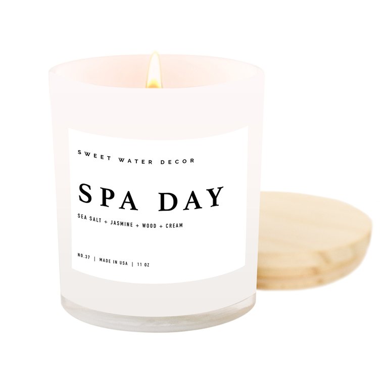 Spa Day Soy Candle | White Jar Candle + Wood Lid