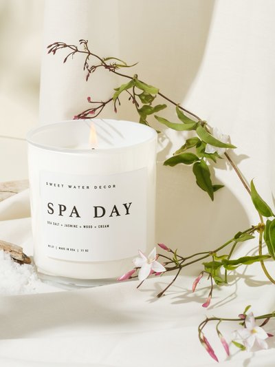 Sweet Water Decor Spa Day Soy Candle | White Jar Candle + Wood Lid product