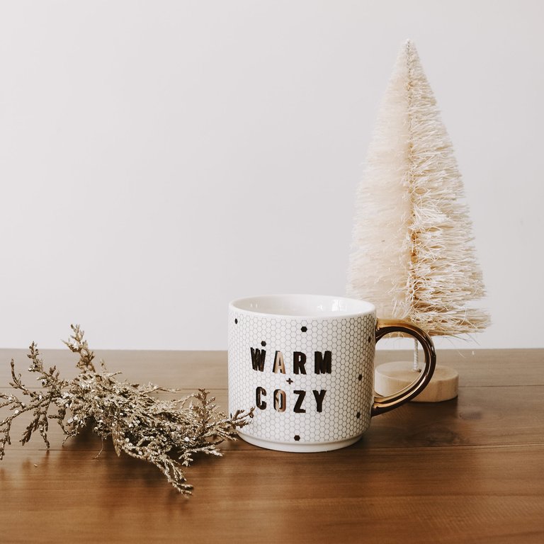 Warm and Cozy - White + Gold Honeycomb Tile Coffee Mug