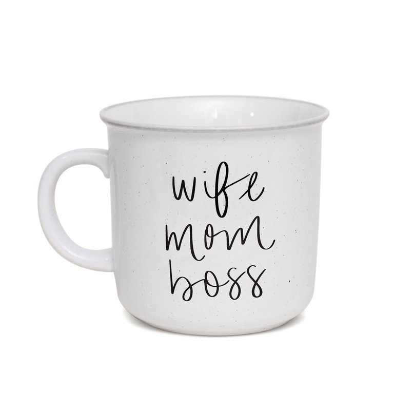 Wife Mom Boss Rustic Campfire Coffee Mug - White
