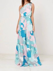 One Shoulder Tiered Maxi Dress In Palm Springs - Palm Springs