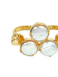 14k Plated-Gold Nefeli Two Finger Ring With Freshwater Pearl Cabs - Gold