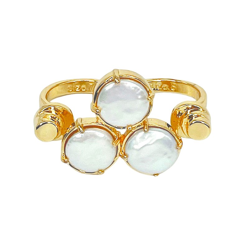 14k Plated-Gold Nefeli Two Finger Ring With Freshwater Pearl Cabs - Gold