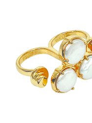 14k Plated-Gold Nefeli Two Finger Ring With Freshwater Pearl Cabs