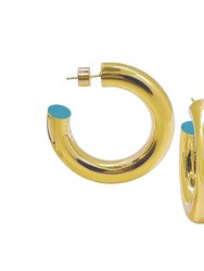 1.55" Fern 14K Gold-Plated Hollow Hoop With Enamel Accent