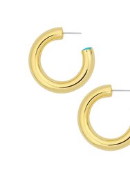 1.55" Fern 14K Gold-Plated Hollow Hoop With Enamel Accent - Black