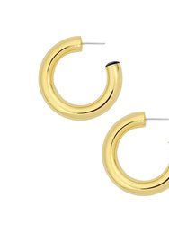 1.55" Fern 14K Gold-Plated Hollow Hoop With Enamel Accent