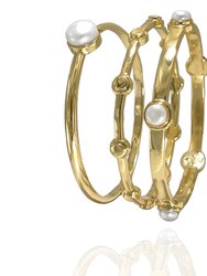 Anacaona Set of 3 Bangles w/Pearl Accents in 14k Gold Plated Brass - Gold