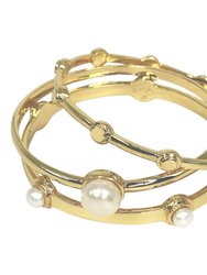 Anacaona Set of 3 Bangles w/Pearl Accents in 14k Gold Plated Brass