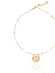 Azalea CZ Pave Coin Pendant Strung on a Delicate Paperclip Chain Necklace - Gold