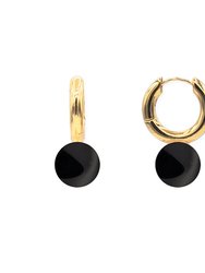 Kayde 1/2 Drilled Black Agate on 14k Gold Plated Brass Click-in Hinge Hoop - Gold