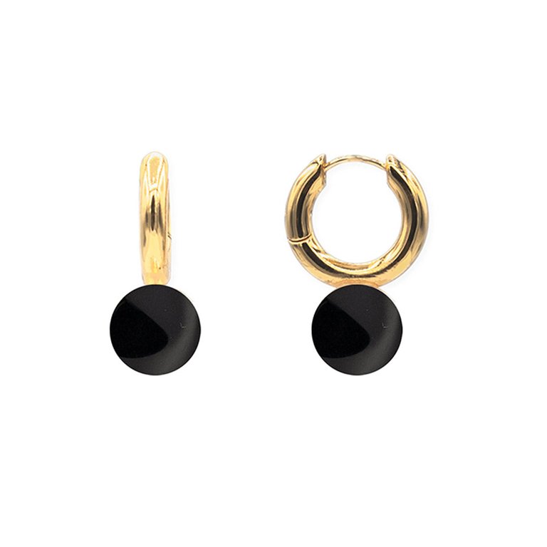 Kayde 1/2 Drilled Black Agate on 14k Gold Plated Brass Click-in Hinge Hoop - Gold