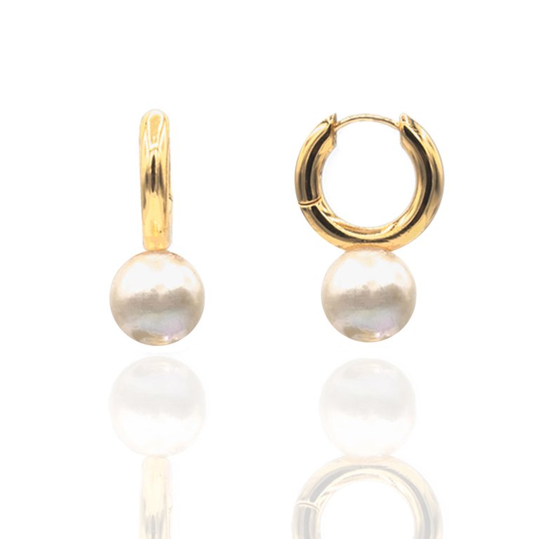 Kayde 1/2 Drilled Freshwater Pearl on 14k Gold Plated Brass Click-in Hinge Hoop - Gold