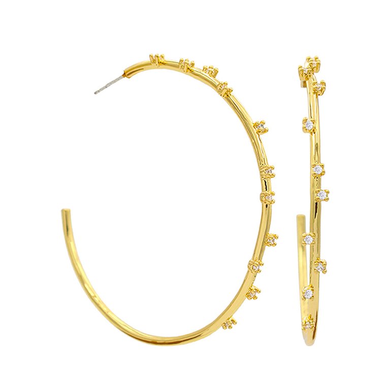 Luysa 2.55in 14k Gold-plated Hoop With Scattered Prong Set White Cubic Zirconia - Gold