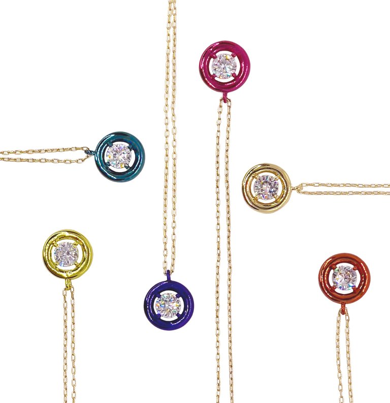 Luysa Delicate Pendant In Color Tone Brass Base With Cz Stone Strung On 14k Plated Brass Chain