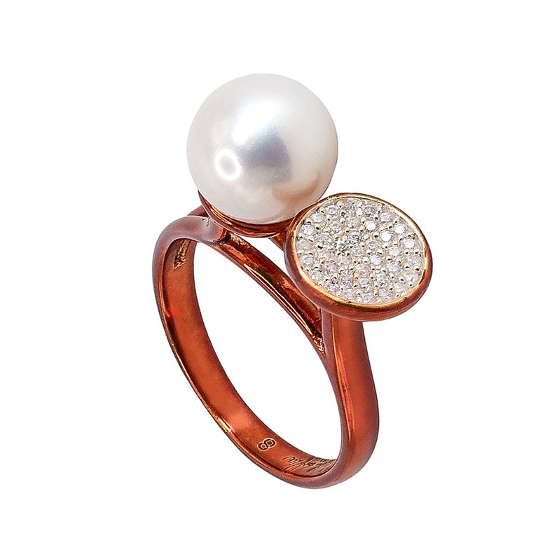 Luysa High/low Prong Set Ring In White Cubic Zirconia And Floating Freshwater Pearl - Purple