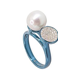 Luysa High/low Prong Set Ring In White Cubic Zirconia And Floating Freshwater Pearl