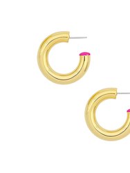 Mini Fern 14K Gold-Plated Hollow Hoop With Enamel Accent