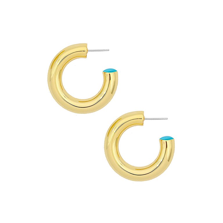 Mini Fern 14K Gold-Plated Hollow Hoop With Enamel Accent