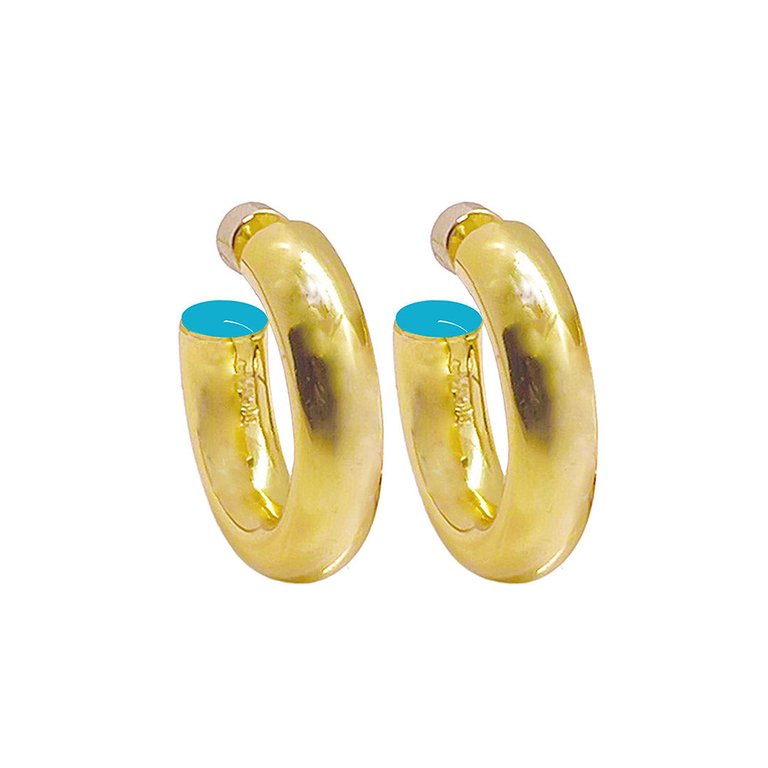 Mini Fern 14K Gold-Plated Hollow Hoop With Enamel Accent - Turquoise