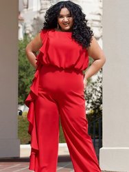 All About the Frills Jumpsuit - Red