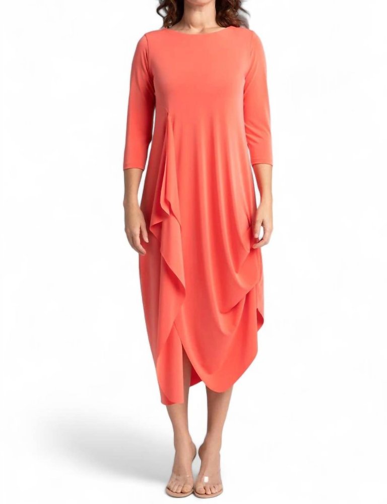 Drama 3/4 Sleeve Dress In Coral - Coral