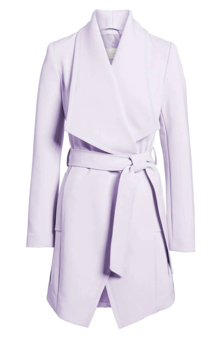 Abbey Gabardine Belted Trench Rain Wrap Coat Jacket In Purple - Purple