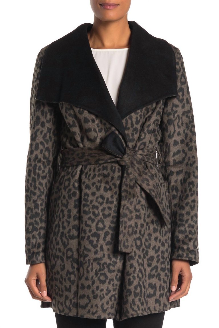 Ella Double Faced Wool Wrap Belted Coat In Leopard - Leopard