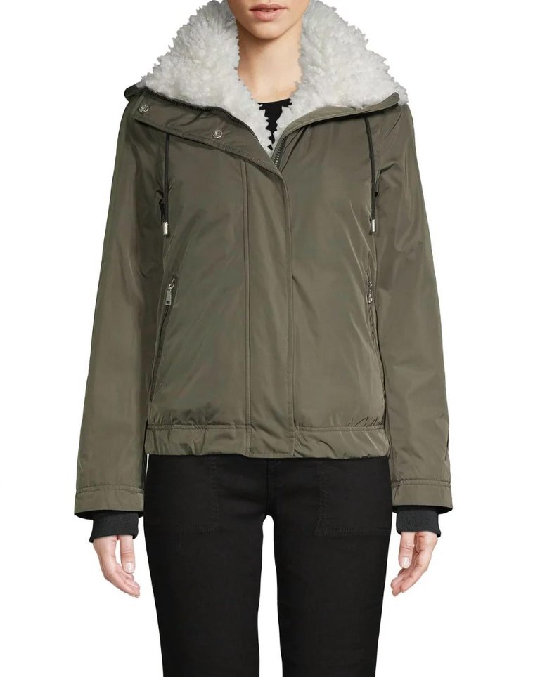 Faux Fur Trimmed Parka Coat Magma In Olive - Olive