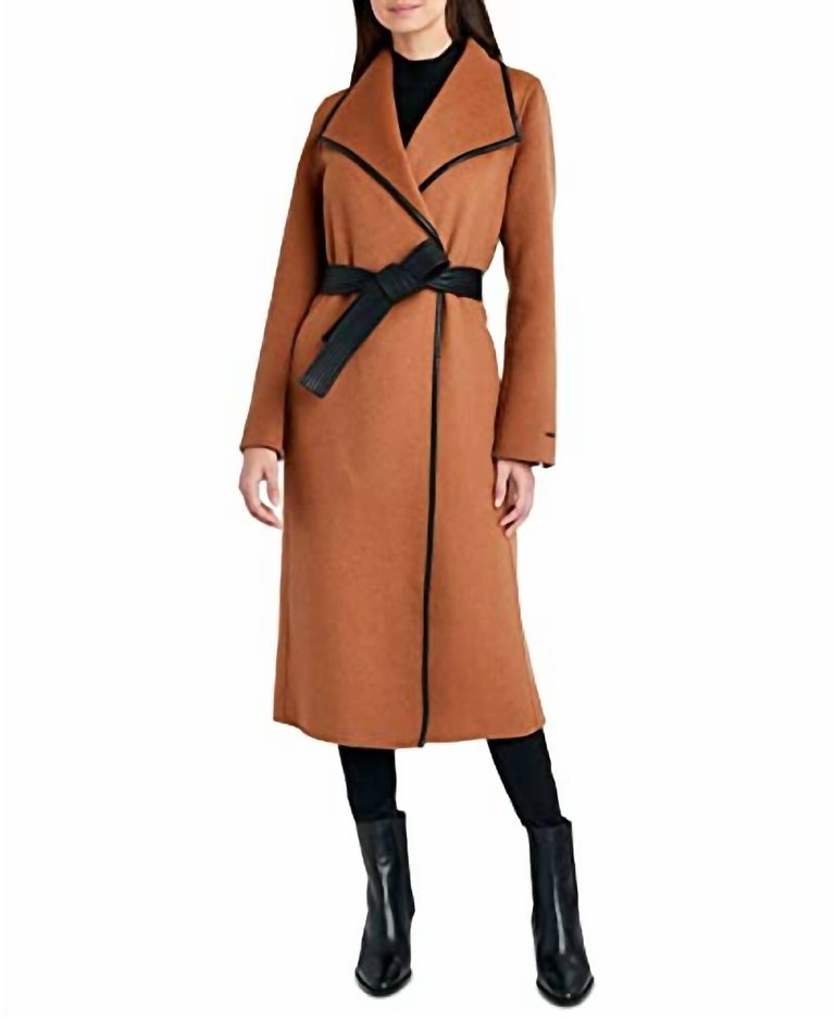 Women Black Juliette Double Face Wool Belted Coat In Caramel