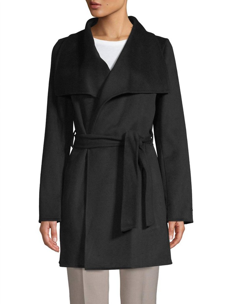 Women Ella Lightweight Wool Wrap Trench Coat Jacket In Black - Black