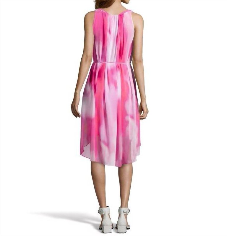 Women Jane Chiffon Belted Sleeveless High-Low Hem Layered Dress In Pink