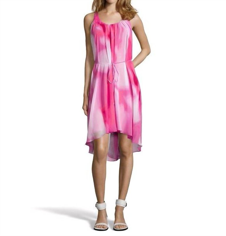 Women Jane Chiffon Belted Sleeveless High-Low Hem Layered Dress In Pink - Pink