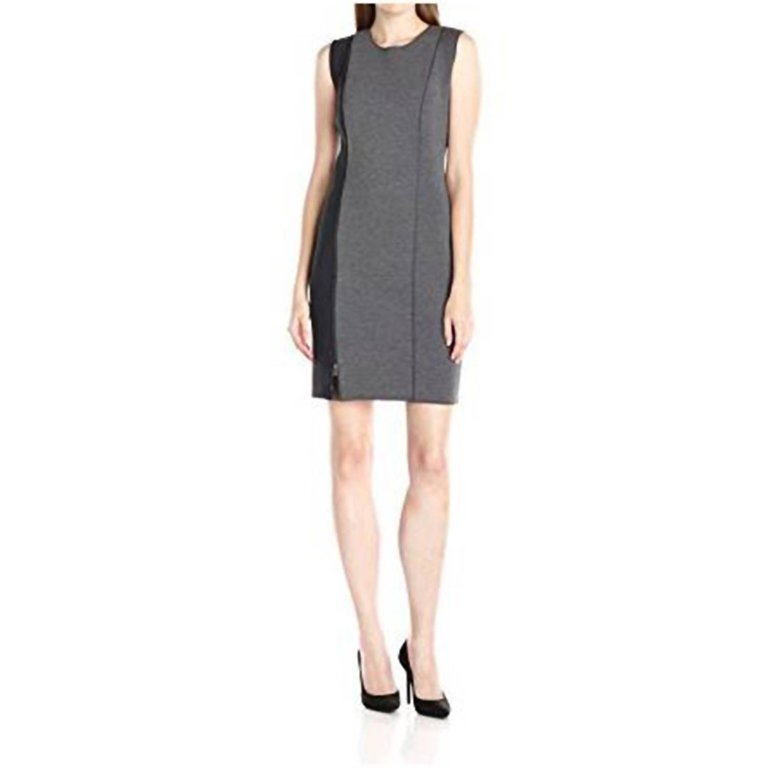 Women's Kinley Crew Neck Scuba Sleeveless Mini Dress In Gray & Black - Gray & Black