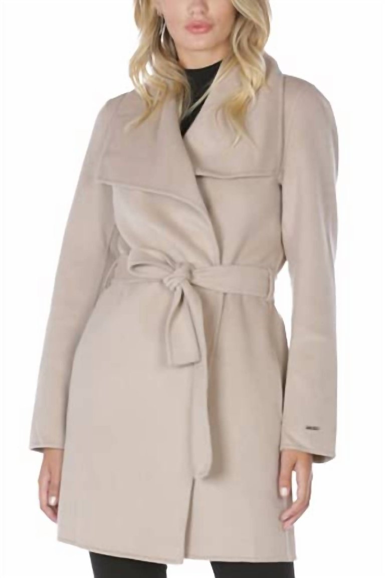 Wool Wrap Coat With Tie Belt In Soft Almond - Soft Almond