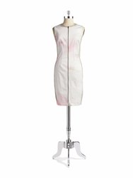 Women's Avani White Printed Sleeveless Front Zip Stretch Dress Sheath