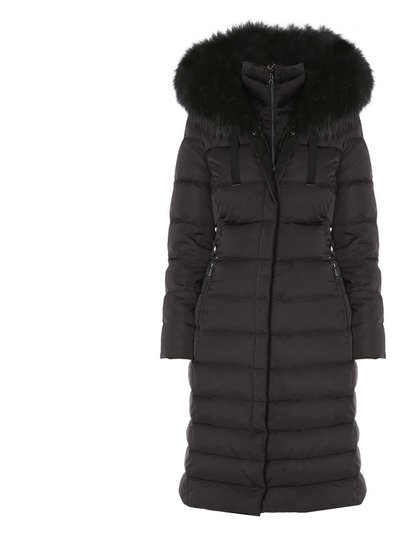 Tahari Women's Black Nelly Maxi Puffer Coat Hooded Faux Fur Trim product