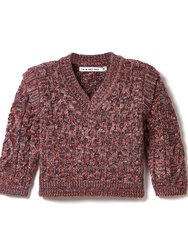 Kids V-neck Cable Sweater - Brown