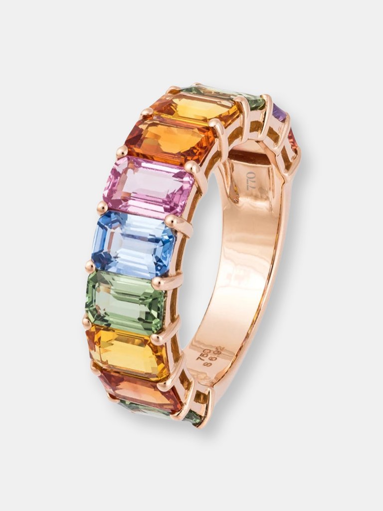 3/4 Large Eternity Rainbow Emerald Cut Band - Yellow Gold