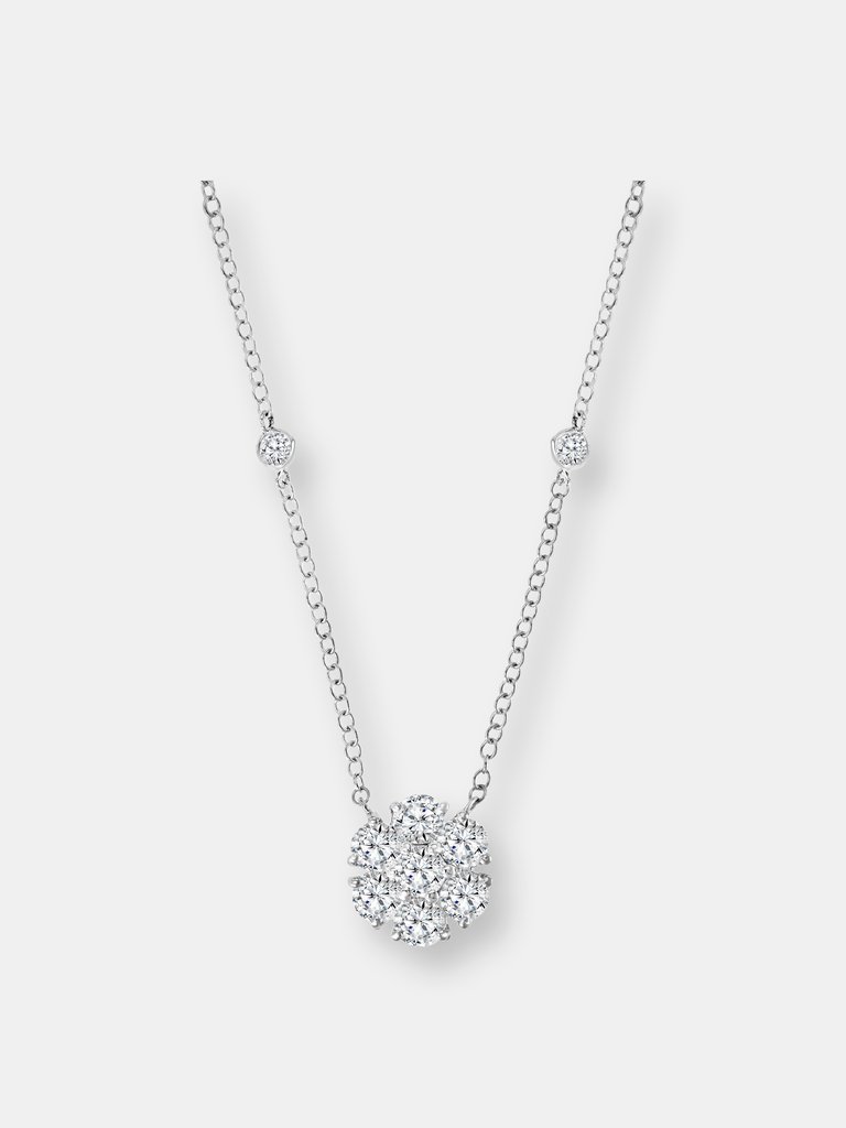 Diamond Flower Cluster Necklace - White Gold