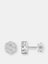 Diamond Flower Cluster Stud Earrings - 14K White Gold