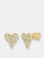 Elongated Pave Heart Studs - Yellow Gold