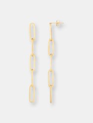 Long Paper Clip Link Drop Earrings - Yellow Gold