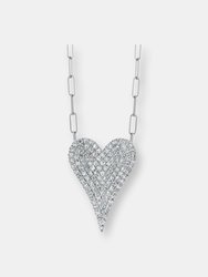 Medium Elongated Pave Heart Paperclip Necklace