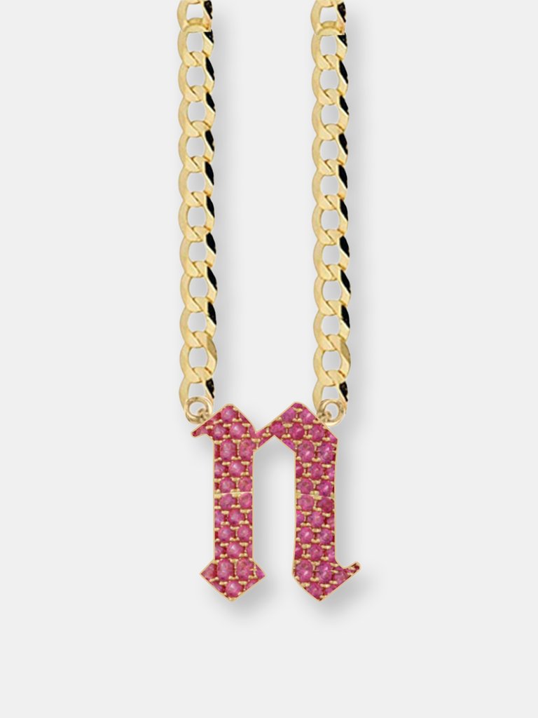 Pave Gothic Initial Cuban Link Necklace