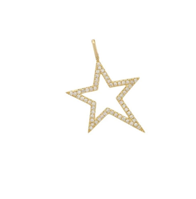 Small Pave Open Star Charm - Yellow Gold