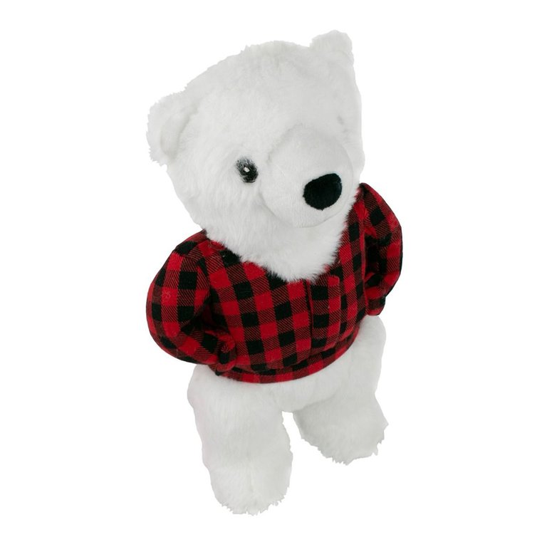 12" Plaid Polar Bear Dog Toy With Squeaker