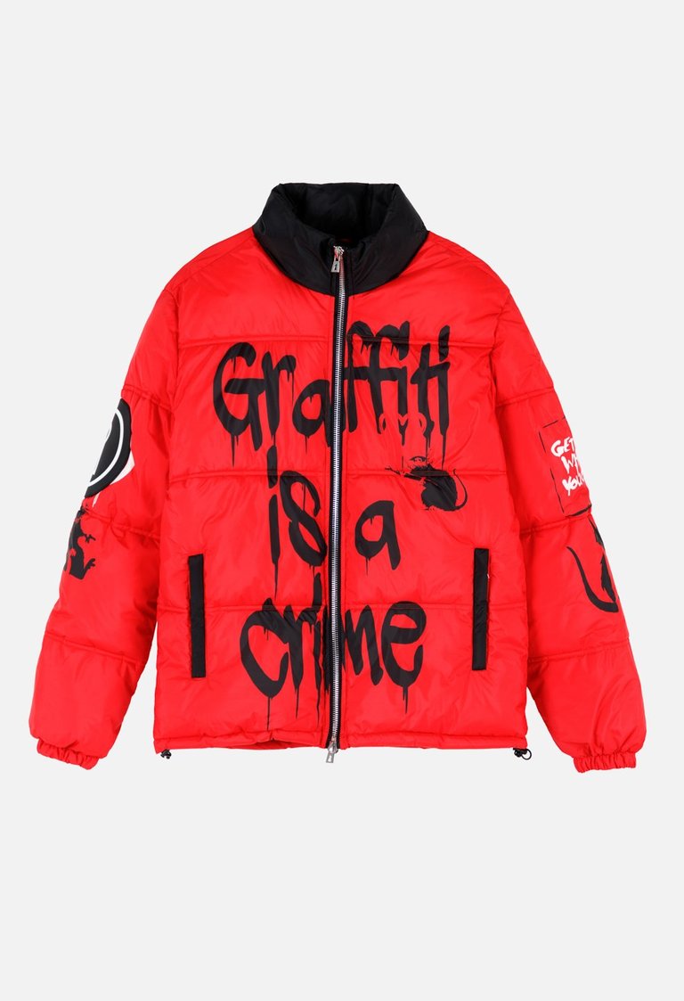 Graffiti Is A Crime Puffer Jacket - Red