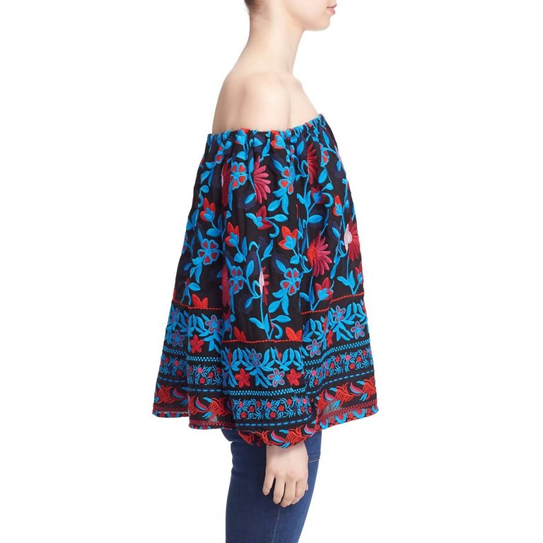 Nessa Embroidered Off The Shoulder Top In Multi