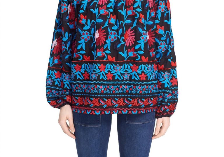 Nessa Embroidered Off The Shoulder Top In Multi - Multi